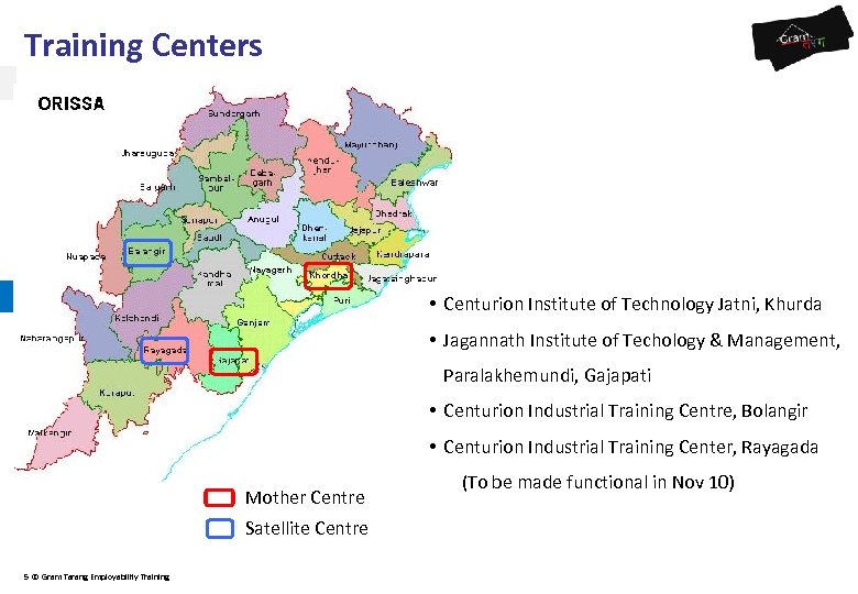 Training Centers • Centurion Institute of Technology Jatni, Khurda • Jagannath Institute of Techology