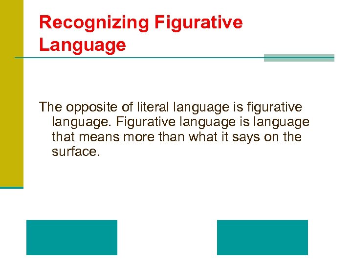 Recognizing Figurative Language The opposite of literal language is figurative language. Figurative language is