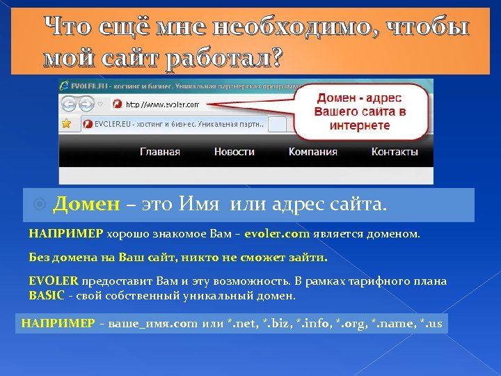 Что ещё мне необходимо, чтобы мой сайт работал? Домен – это Имя или адрес