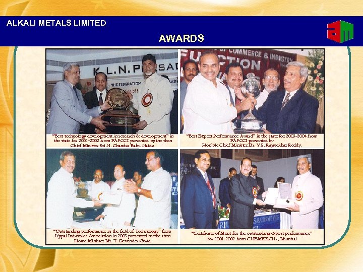 ALKALI METALS LIMITED AWARDS “Best technology development in research & development” in the state