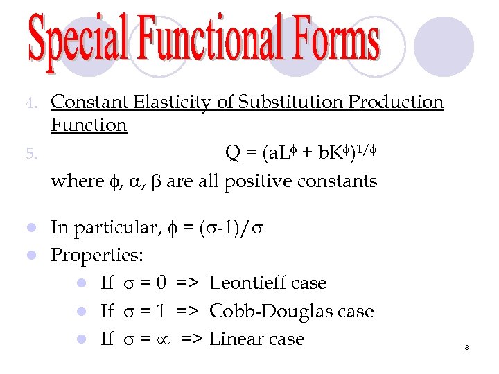 Constant Elasticity of Substitution Production Function 5. Q = (a. L + b. K