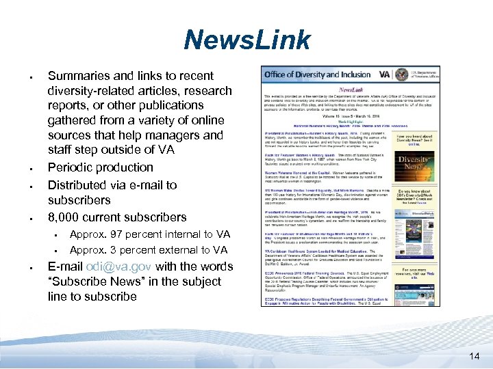 News. Link § § Summaries and links to recent diversity-related articles, research reports, or