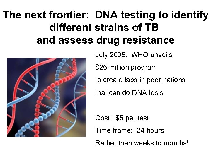 The next frontier: DNA testing to identify different strains of TB and assess drug