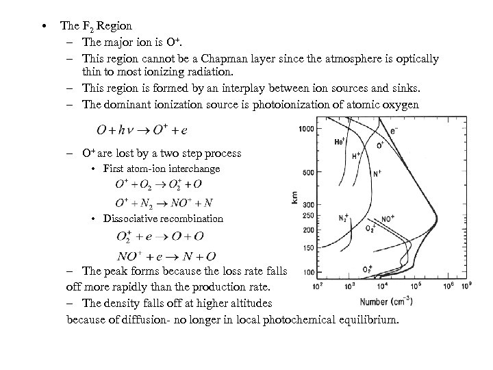  • The F 2 Region – The major ion is O+. – This