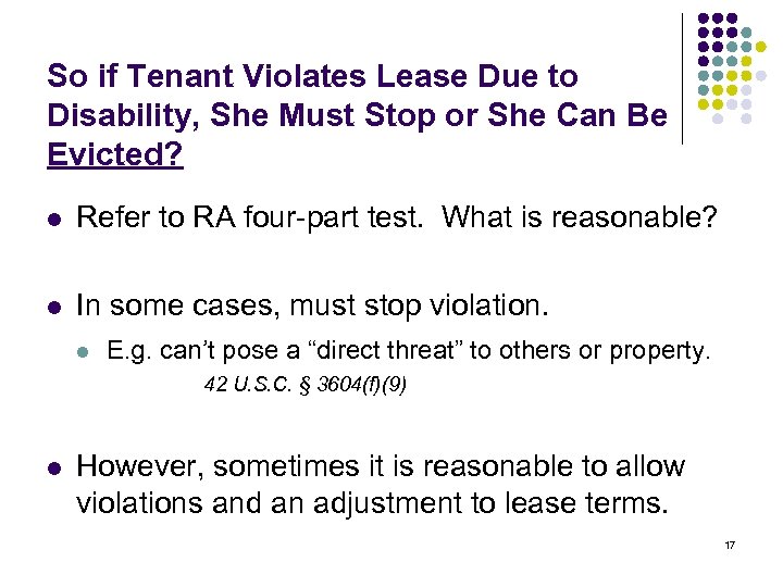So if Tenant Violates Lease Due to Disability, She Must Stop or She Can