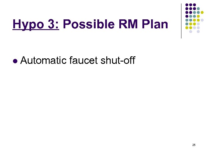 Hypo 3: Possible RM Plan l Automatic faucet shut-off 25 