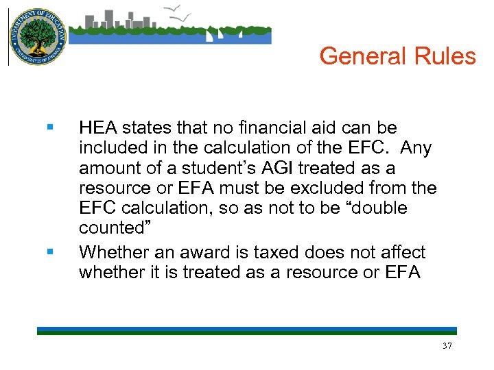 General Rules § § HEA states that no financial aid can be included in