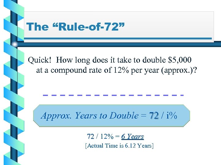 The “Rule-of-72” Quick! How long does it take to double $5, 000 at a