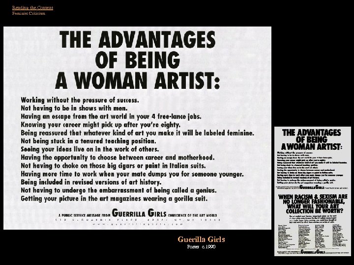 Reading the Content Feminist Criticism Guerilla Girls Poster c. 1990 