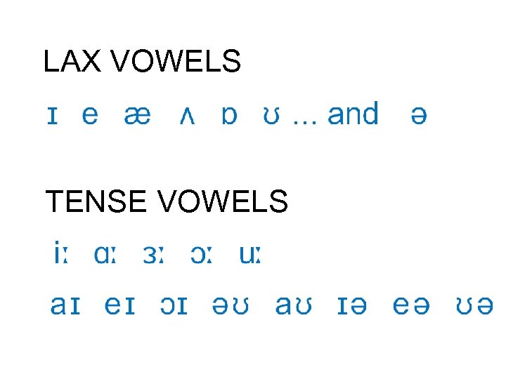 LAX VOWELS TENSE VOWELS 