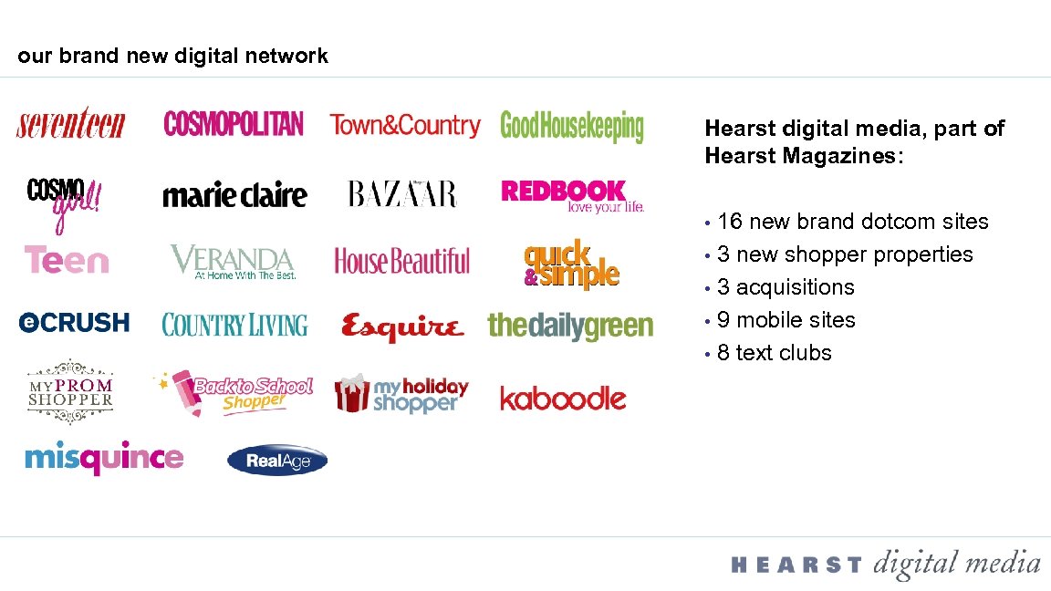 our brand new digital network Hearst digital media, part of Hearst Magazines: 16 new