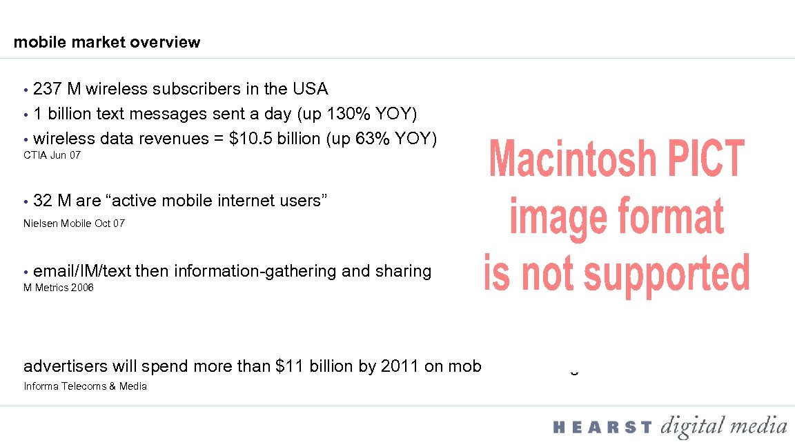 mobile market overview 237 M wireless subscribers in the USA • 1 billion text