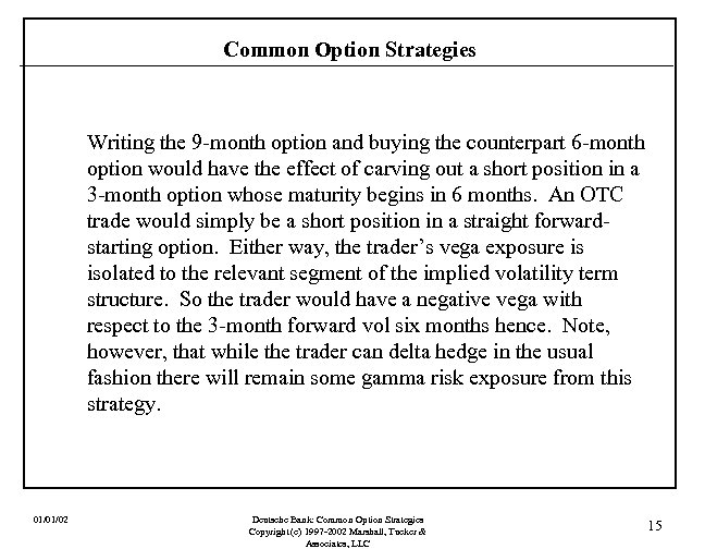 Common Option Strategies Writing the 9 -month option and buying the counterpart 6 -month