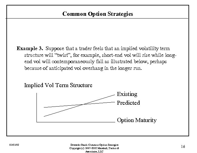 Common Option Strategies Example 3. Suppose that a trader feels that an implied volatility