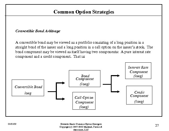 Common Option Strategies Convertible Bond Arbitrage A convertible bond may be viewed as a