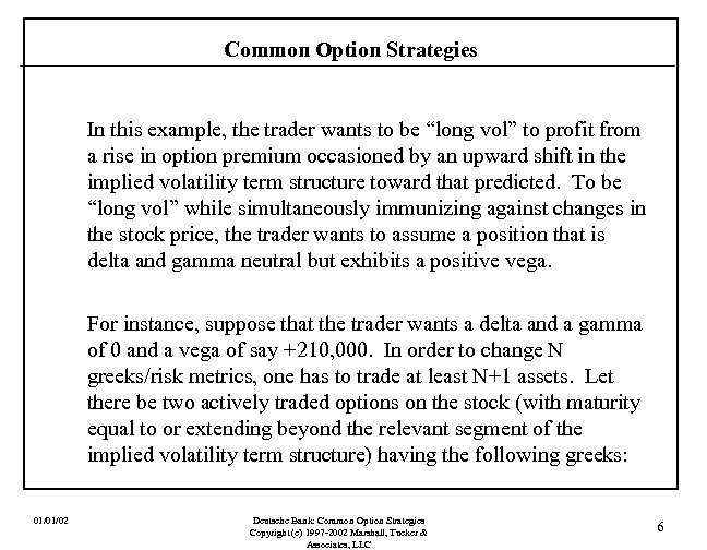 Common Option Strategies In this example, the trader wants to be “long vol” to