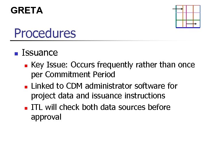 GRETA Procedures n Issuance n n Key Issue: Occurs frequently rather than once per