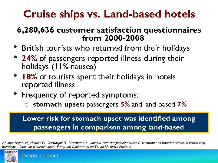 Cruise ships vs. Land-based hotels 6, 280, 636 customer satisfaction questionnaires from 2000 -2008