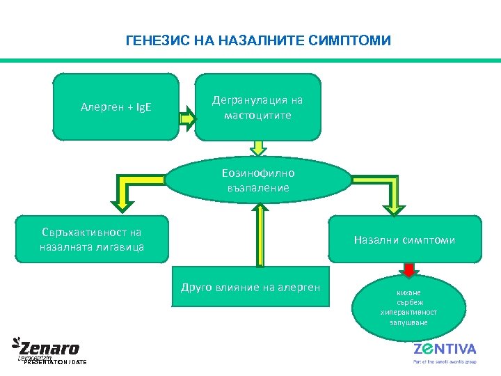 ГЕНЕЗИС НА НАЗАЛНИТЕ СИМПТОМИ Алерген + Ig. E Дегранулация на мастоцитите Еозинофилно възпаление Свръхактивност
