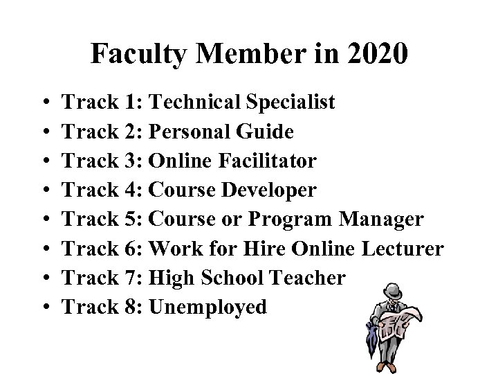 Faculty Member in 2020 • • Track 1: Technical Specialist Track 2: Personal Guide