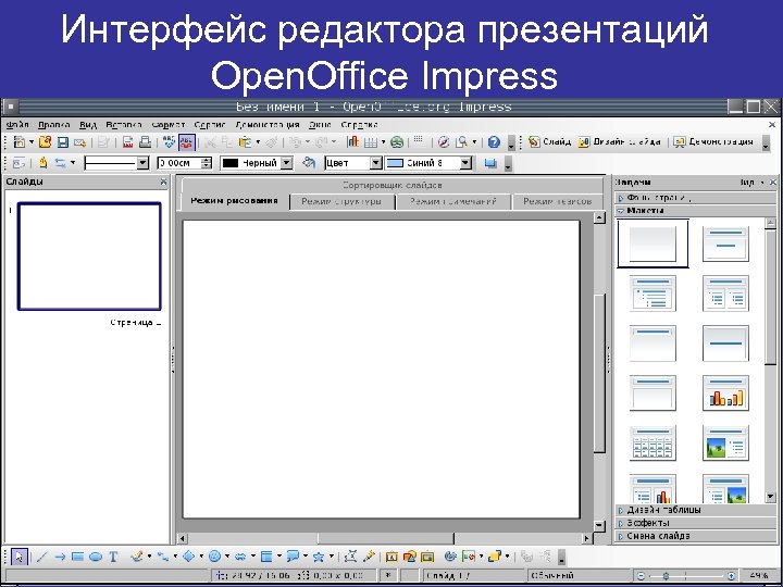Интерфейс редактора презентаций Open. Office Impress 