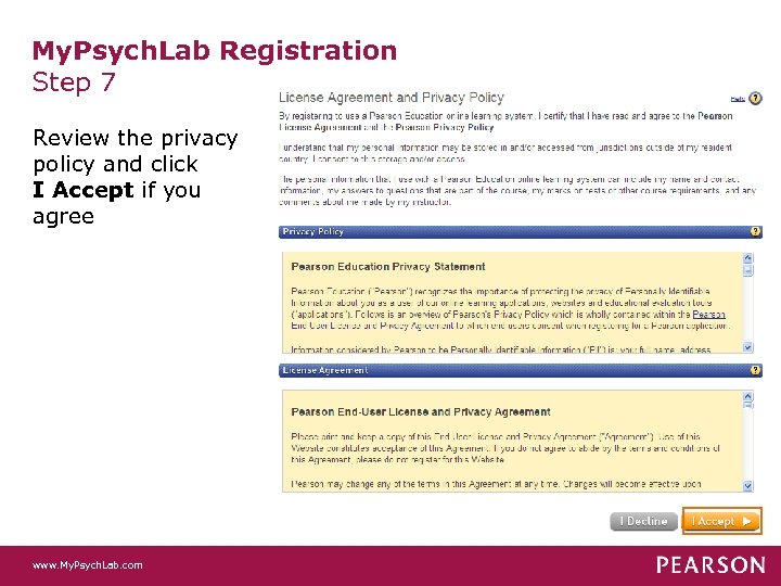 My. Psych. Lab Registration Step 7 Review the privacy policy and click I Accept
