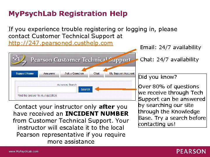 My. Psych. Lab Registration Help If you experience trouble registering or logging in, please