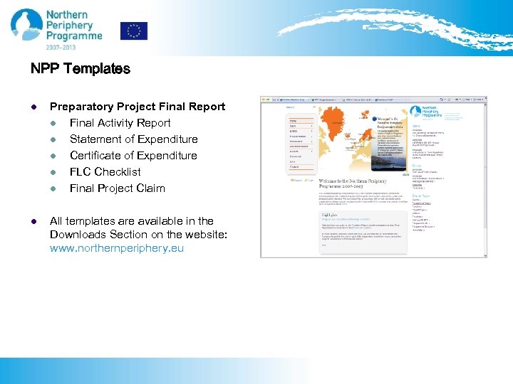 NPP Templates l Preparatory Project Final Report l Final Activity Report l Statement of