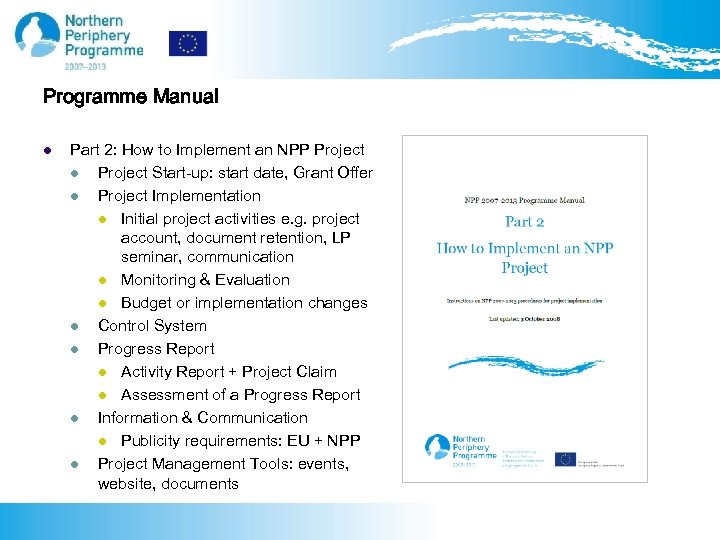 Programme Manual l Part 2: How to Implement an NPP Project l Project Start-up: