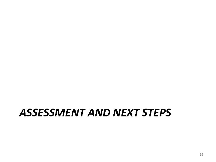 ASSESSMENT AND NEXT STEPS 56 