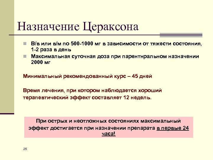 Назначение Цераксона n В/в или в/м по 500 -1000 мг в зависимости от тяжести