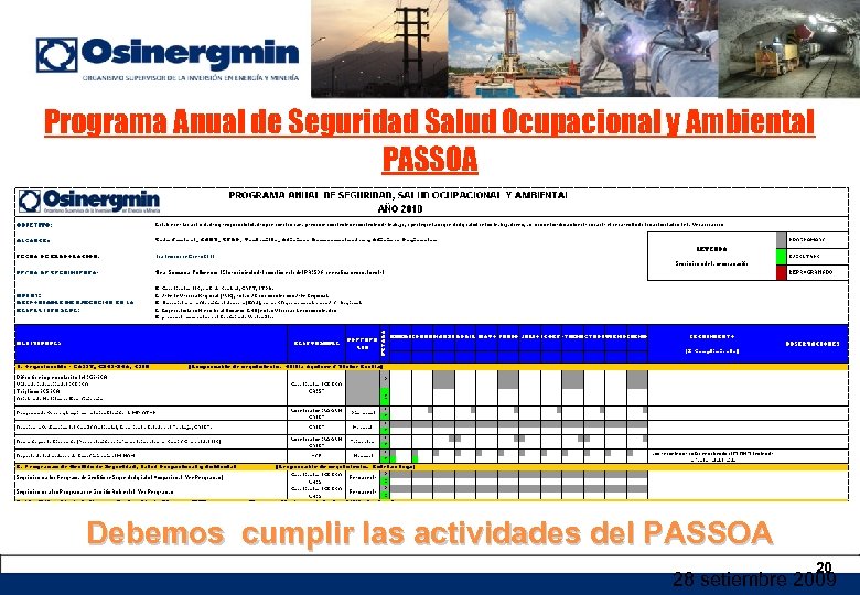 Programa Anual de Seguridad Salud Ocupacional y Ambiental PASSOA Debemos cumplir las actividades del