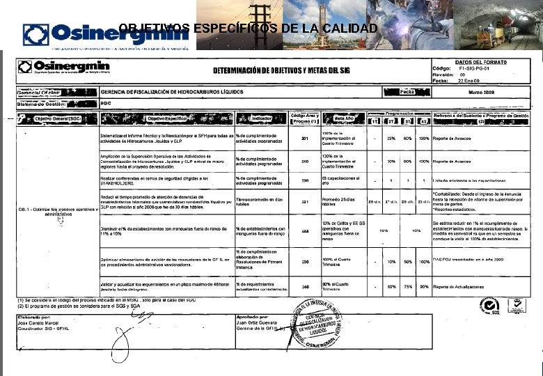 OBJETIVOS ESPECÍFICOS DE LA CALIDAD 