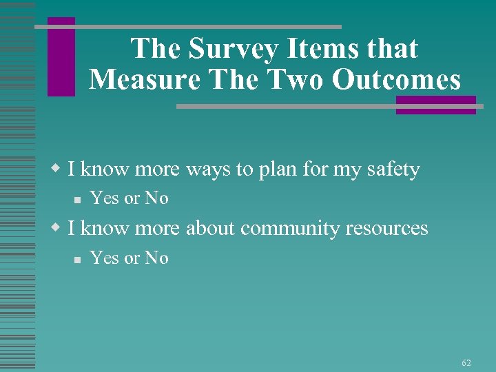 The Survey Items that Measure The Two Outcomes w I know more ways to