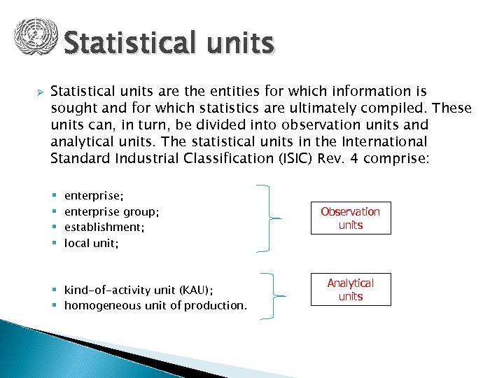 Statistical units Ø Statistical units are the entities for which information is sought and