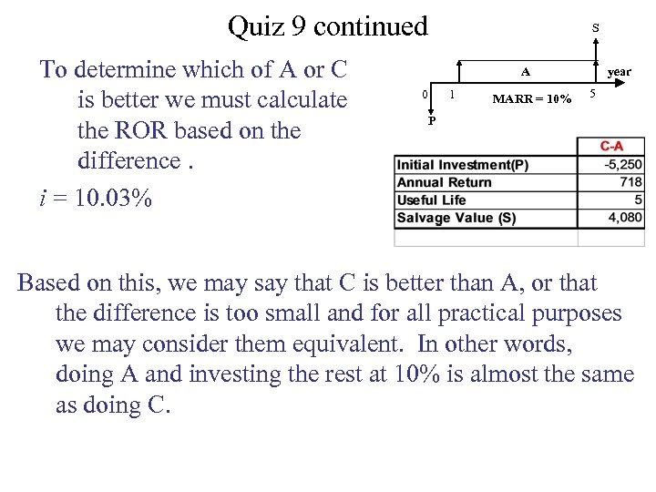 Quiz 9 continued To determine which of A or C is better we must
