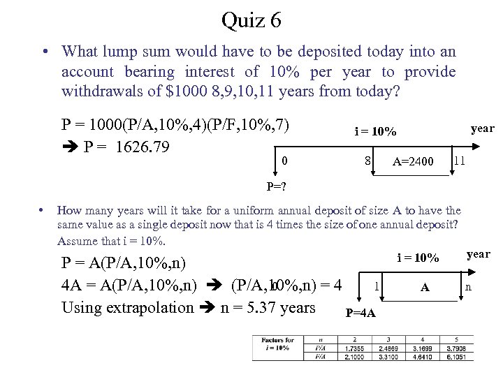 Quiz 6 • What lump sum would have to be deposited today into an