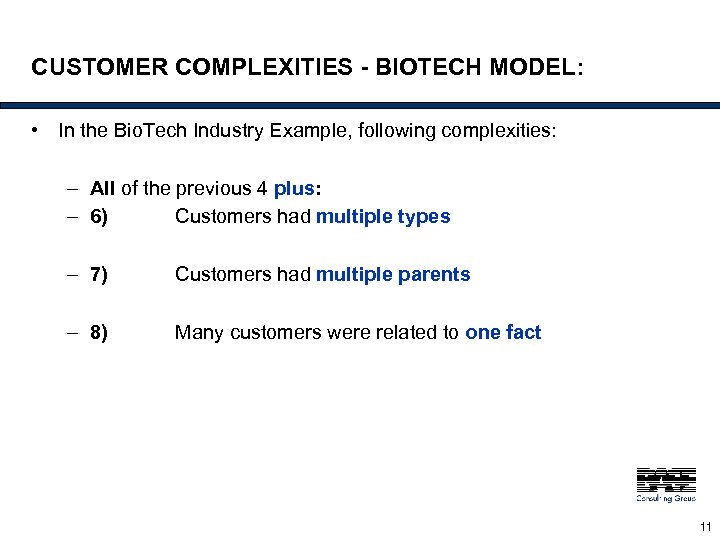 CUSTOMER COMPLEXITIES - BIOTECH MODEL: • In the Bio. Tech Industry Example, following complexities: