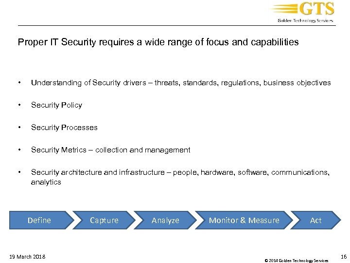 _____________________________________ Proper IT Security requires a wide range of focus and capabilities • Understanding
