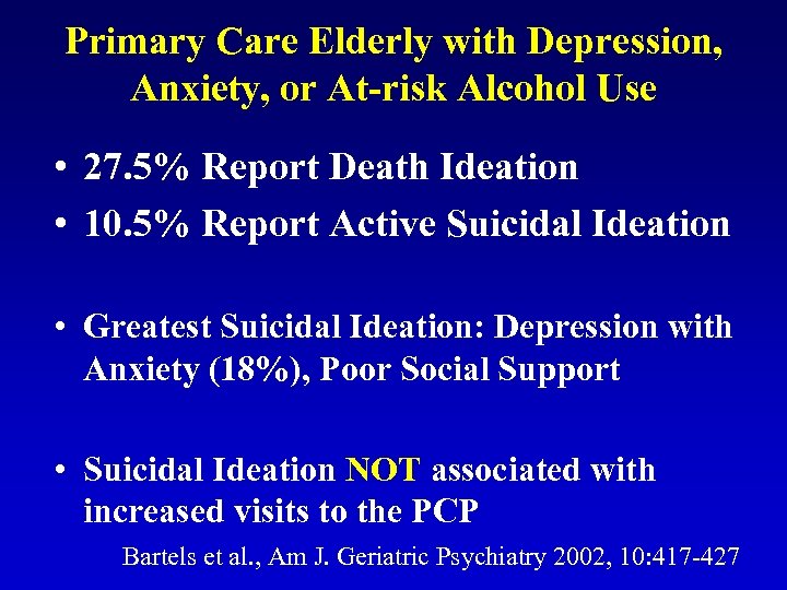 Primary Care Elderly with Depression, Anxiety, or At-risk Alcohol Use • 27. 5% Report
