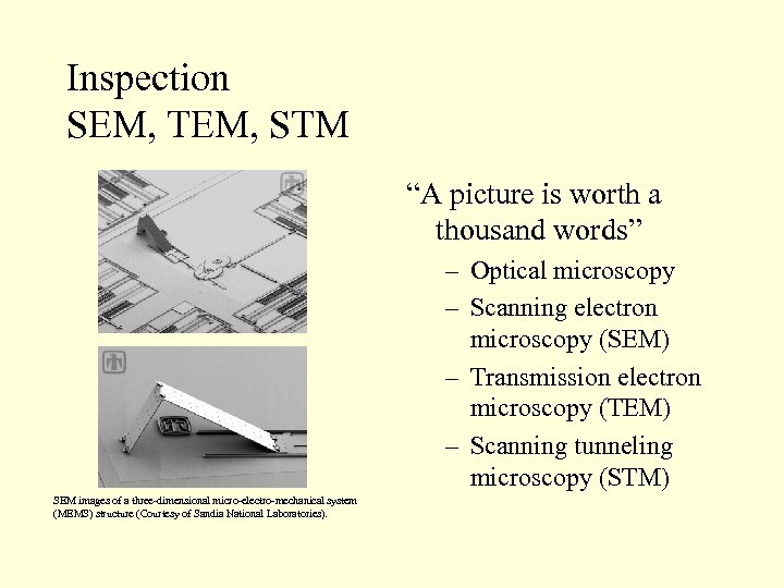 Inspection SEM, TEM, STM “A picture is worth a thousand words” – Optical microscopy