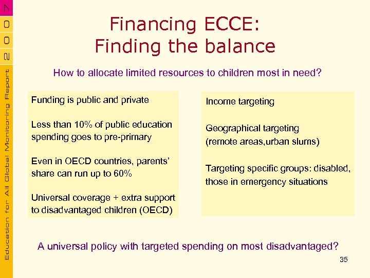 Financing ECCE: Finding the balance How to allocate limited resources to children most in