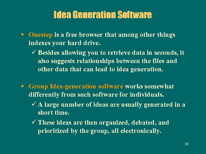 Idea Generation Software § Onestep is a free browser that among other things indexes