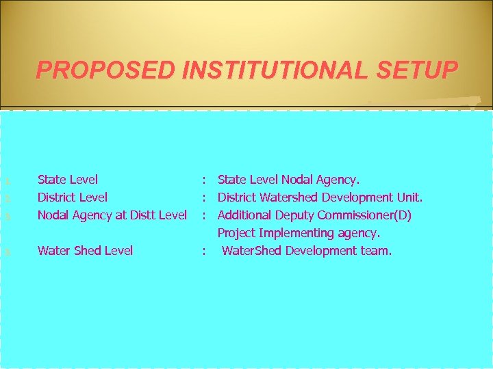 PROPOSED INSTITUTIONAL SETUP 3. State Level District Level Nodal Agency at Distt Level 3.