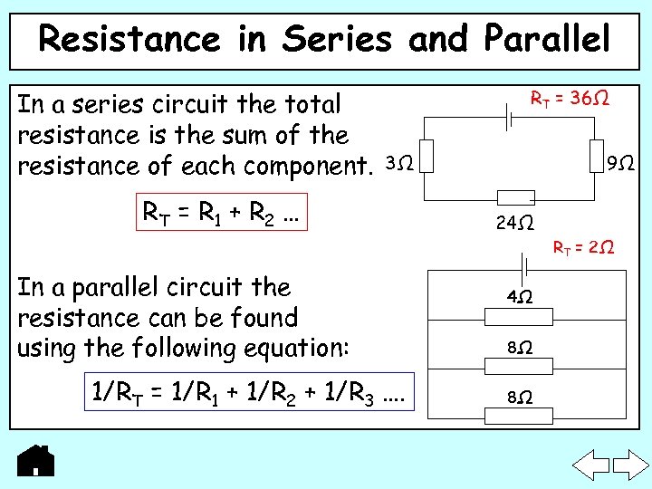 Resistance in Series and Parallel In a series circuit the total resistance is the