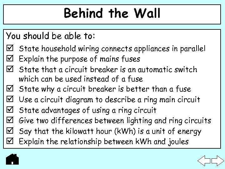 Behind the Wall You should be able to: State household wiring connects appliances in