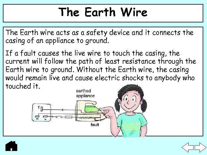 The Earth Wire The Earth wire acts as a safety device and it connects