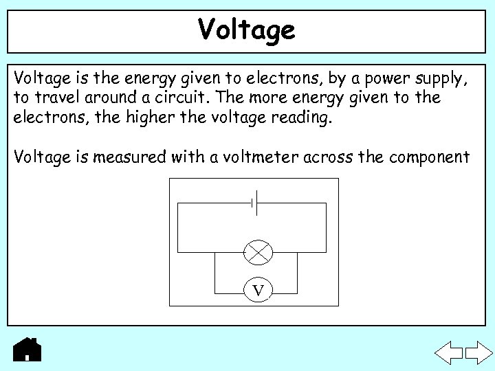 Voltage is the energy given to electrons, by a power supply, to travel around