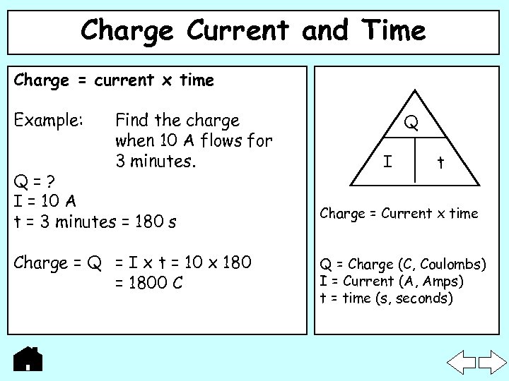 Charge Current and Time Charge = current x time Example: Find the charge when