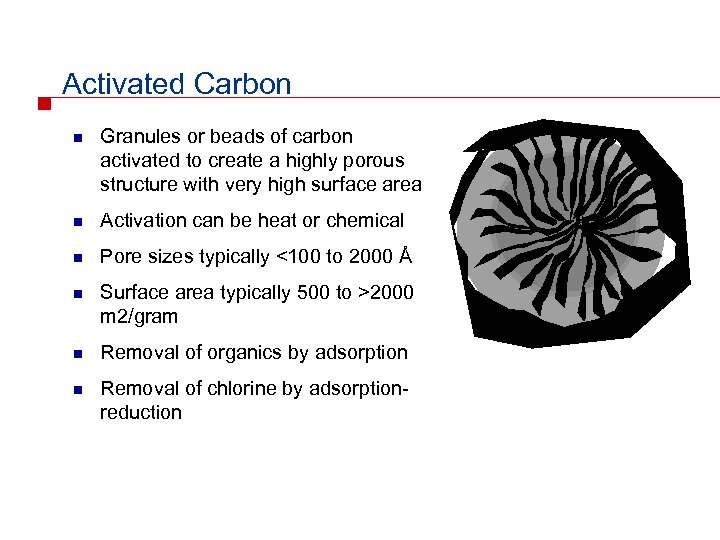 Activated Carbon n Granules or beads of carbon activated to create a highly porous